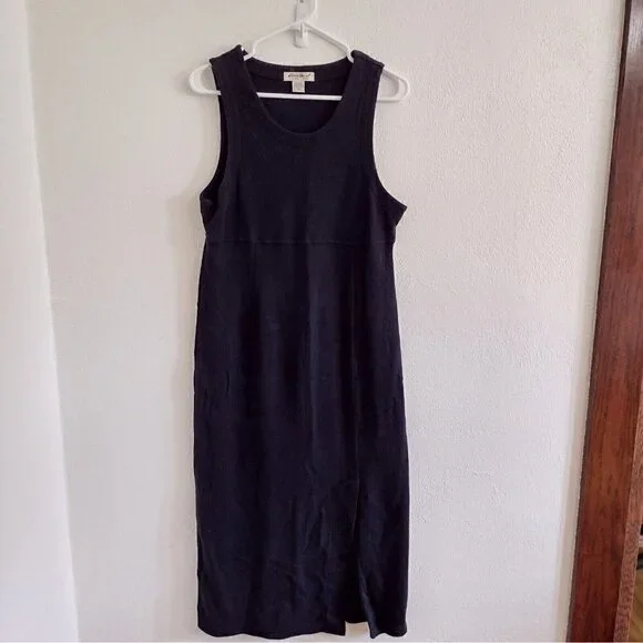 Vintage Eddie Bauer Dress Womens XS Cotton Stretchy Black Maxi Sleeveless - Picture 1 of 8